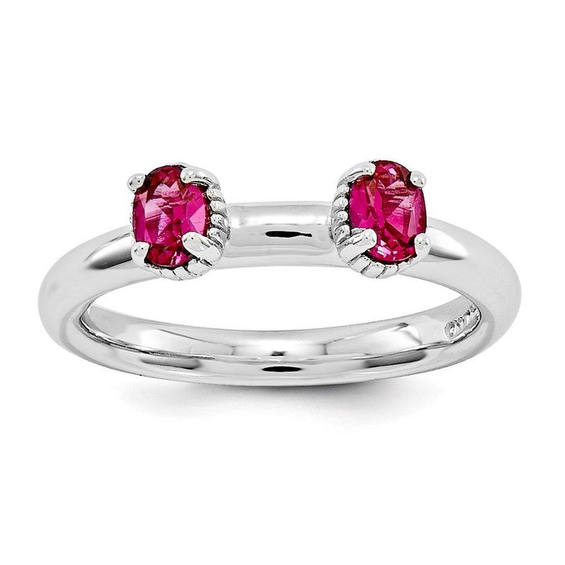 Sterling Silver Stackable Expressions Created Ruby Two Stone Ring_voghion.com
