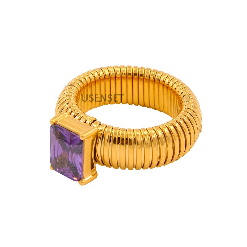 Bague en acier inoxydable pour femme, anneau élastique faible, couleur incrustée de zircons, anneau en acier titane, simple_voghion.com