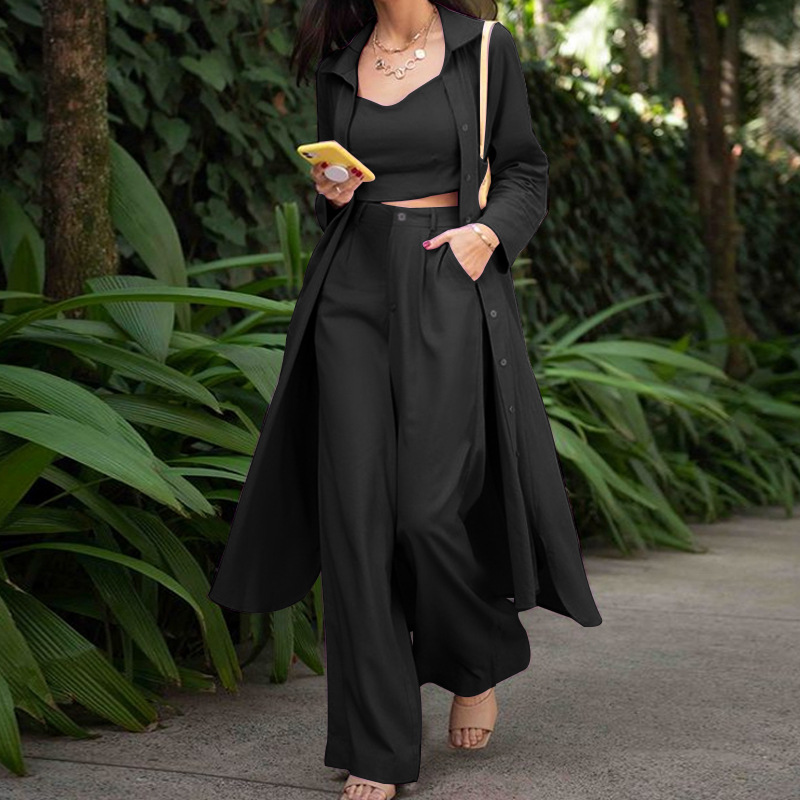 Women's three-piece suit spring and autumn casual windbreaker jacket top wide-leg pants _voghion.com