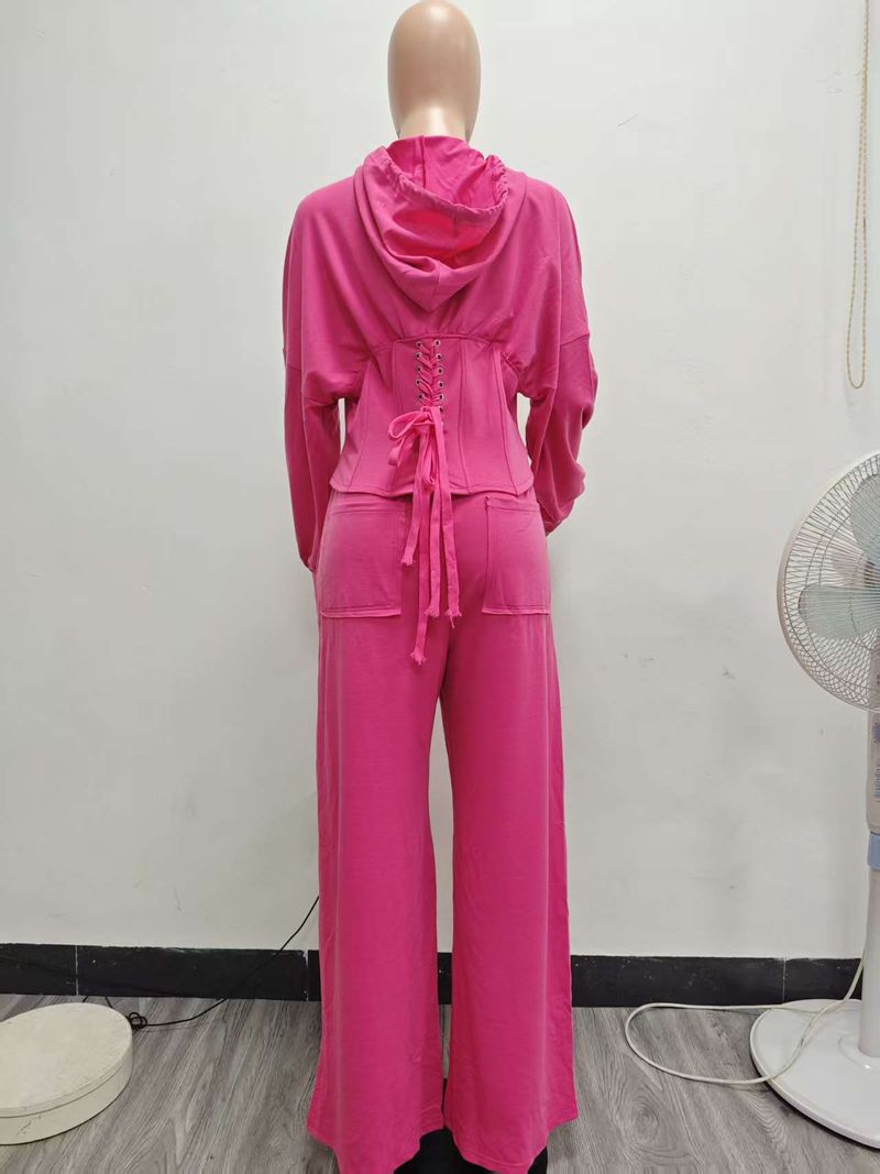 Women's Clothing Stylish Belted Waist Pantsuit Set With Boning Detail - Casual & Chic Two-Piece Outfit (Black, Rose Pink, Pink, Gray, Khaki, S-XXL)_voghion.com