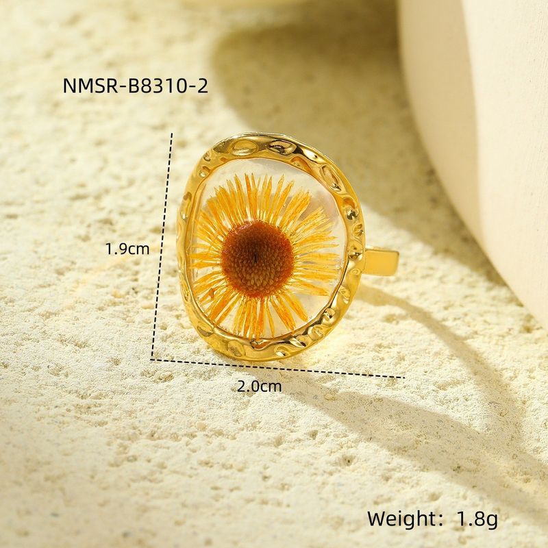 Gioielli e accessori Anello in acciaio inossidabile con fiore eterno Anello floreale in resina regolabile, gioielli boho chic, anello alla moda in acciaio al titanio_voghion.com