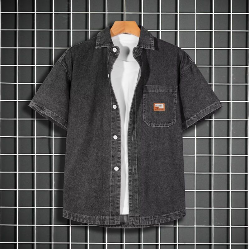 Męska odzież Męska cienka dżinsowa koszula z krótkim rękawem Garnitur Modne, eleganckie, codzienne szorty_voghion.com