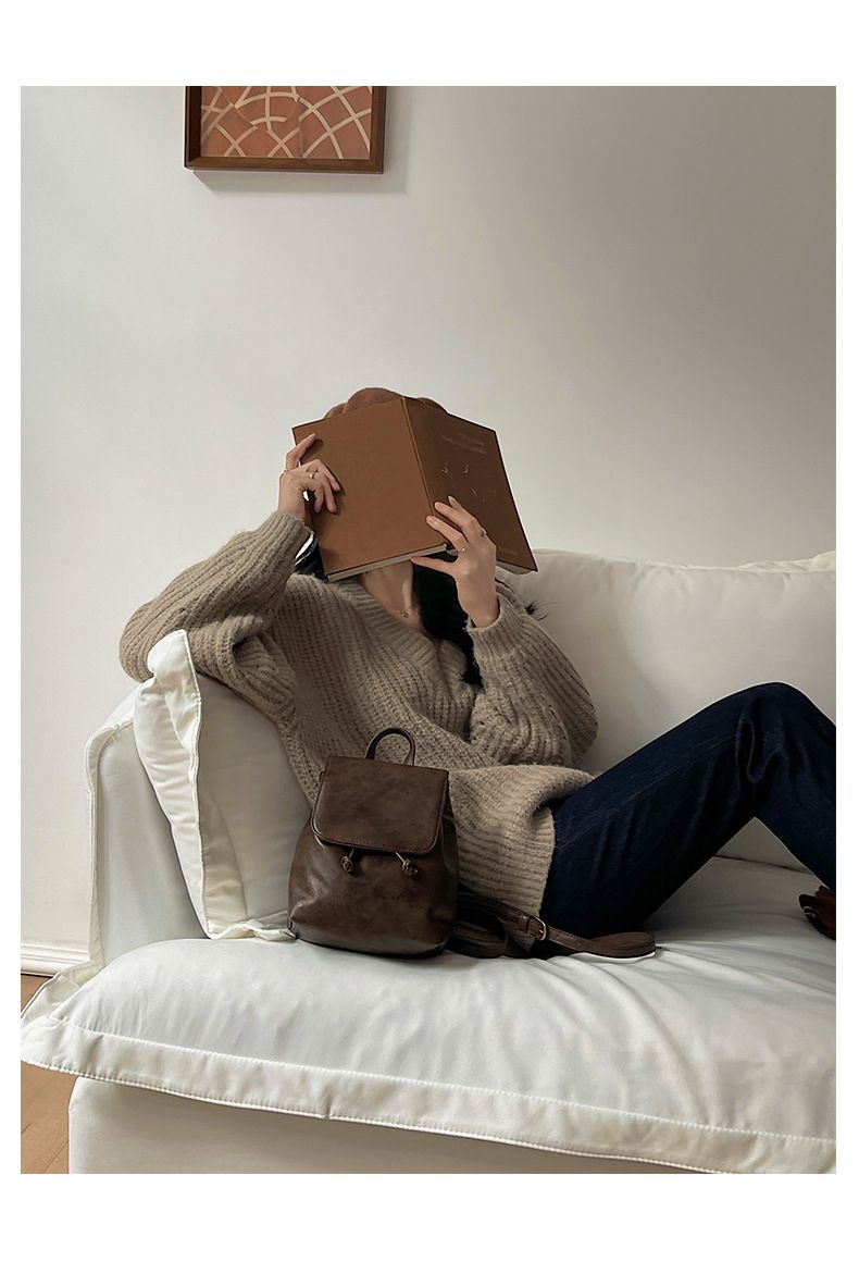 Rucsac maro pentru femei, geantă de umăr simplă și versatilă nouă_voghion.com