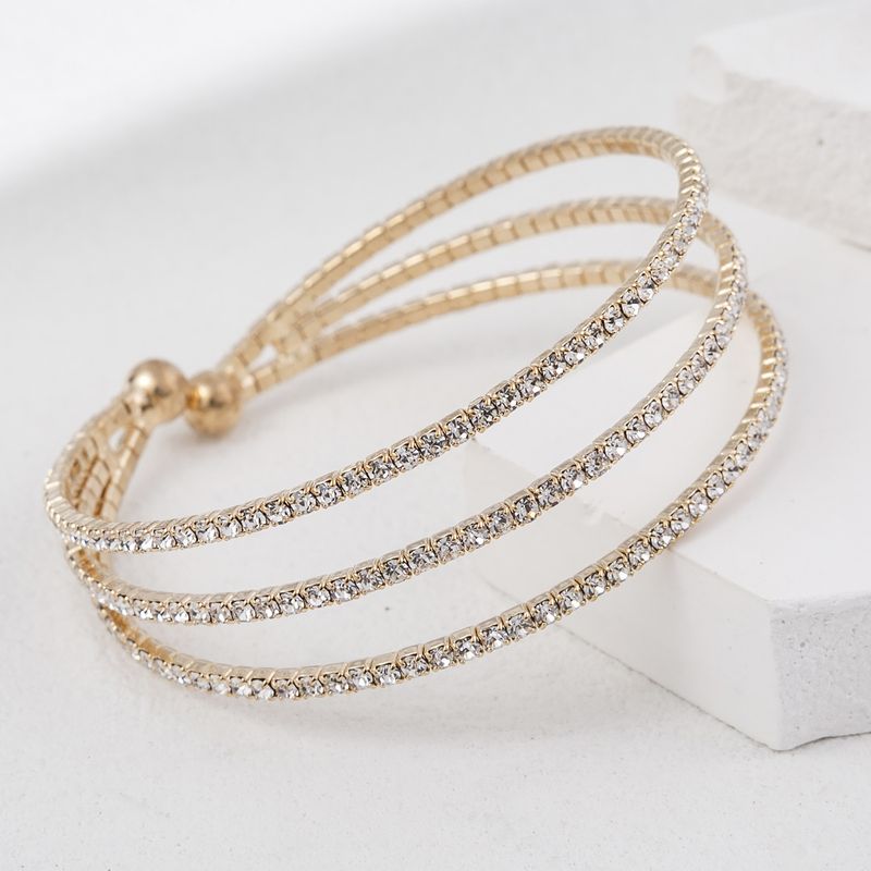 Women's Jewelry 3 Row Elastic Steel Wire Rhinestone Open Bracelet Simple Multi Layer Claw Chain Light Luxury Female Jewelry_voghion.com