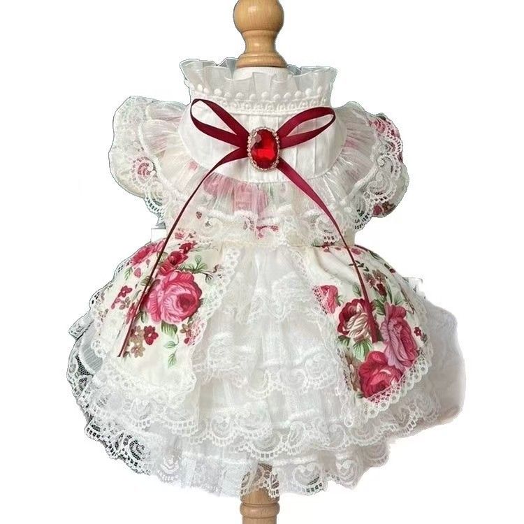 Pet Cat Dog Spring Summer Thin Fashionable Rose Lace Princess Dress For Small And Medium Dogs Teddy Bichon_voghion.com