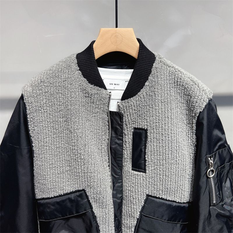 Winter New Thick Lamb Wool Spliced Baseball Men's Korean Version Trendy Loose Pilot Jacket Men_voghion.com