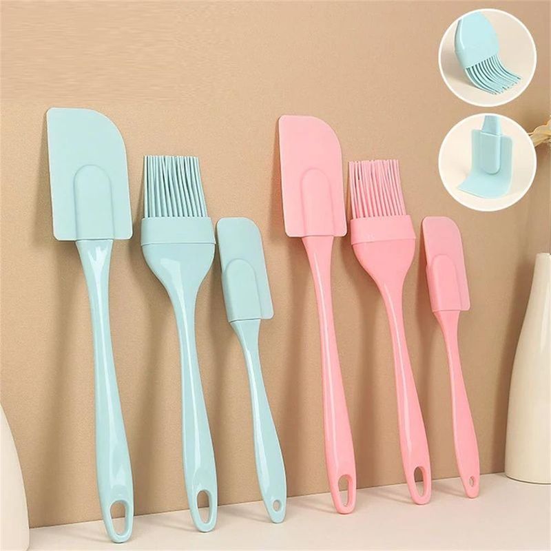 3Pcs Non-Stick Silicone Cream Scraper Bread Cake Butter Spatula Mixer Oil Brush With PP Handle Cake Spatula Kitchen Baking Tool_voghion.com