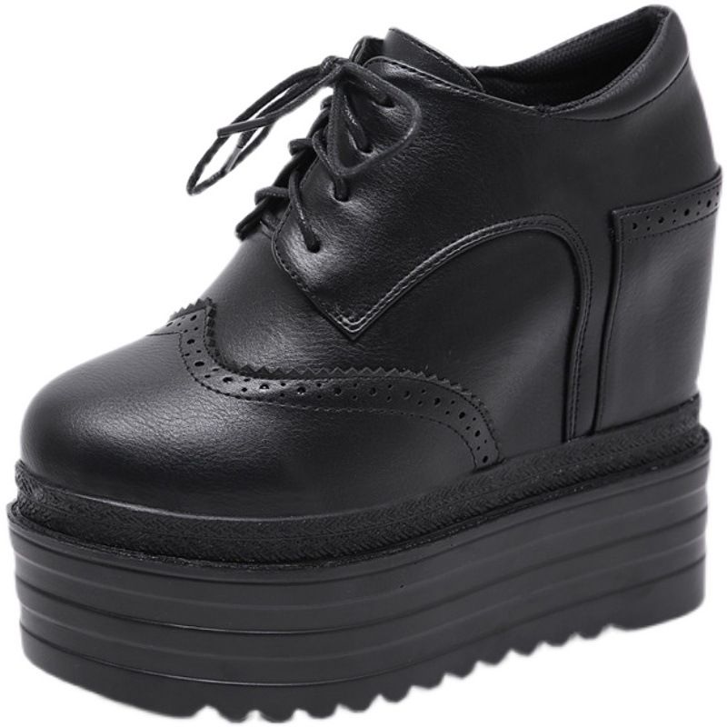 558-12 Stivali invernali da donna con zeppa e tacco ultra alto, corti, impermeabili, con plateau, stringati, altezza rialzata_voghion.com