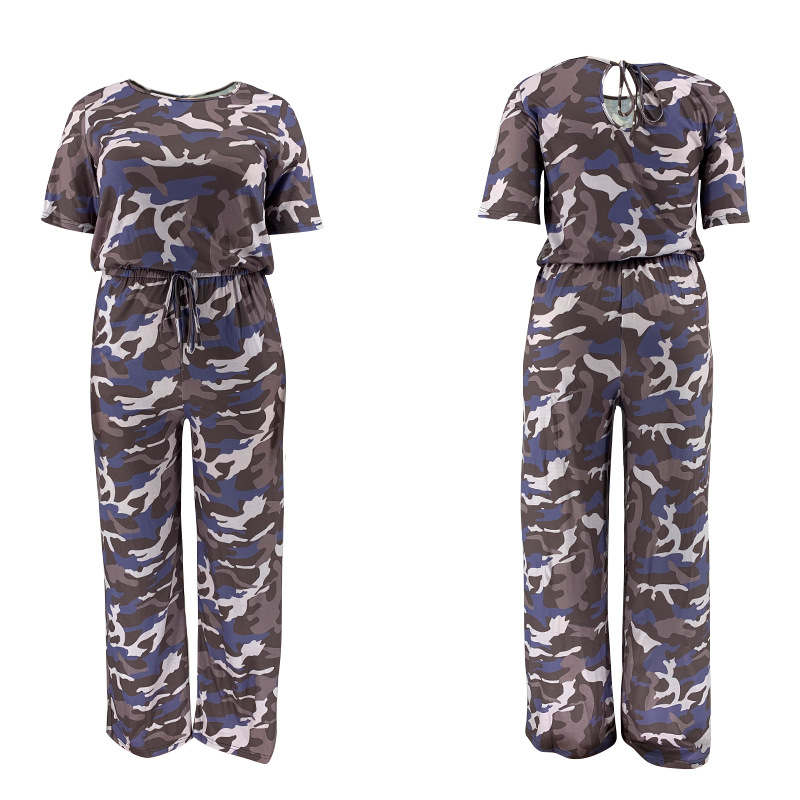 Kamuflasjetrykt tilfeldig jumpsuit med brede ben i plussstørrelse for kvinner _voghion.com