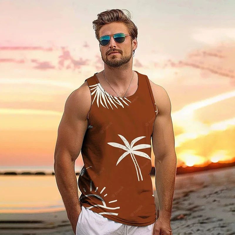 Chaleco tipo jersey transpirable con estampado 3D de playa hawaiana de verano para hombre, de secado rápido y uso diario._voghion.com
