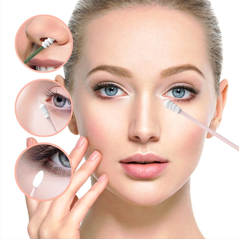4 pezzi di tamponi di cotone riutilizzabili per la pulizia delle orecchie, bastoncini di silicone per cosmetici, per la pulizia dei ritocchi del trucco, a doppia testa_voghion.com