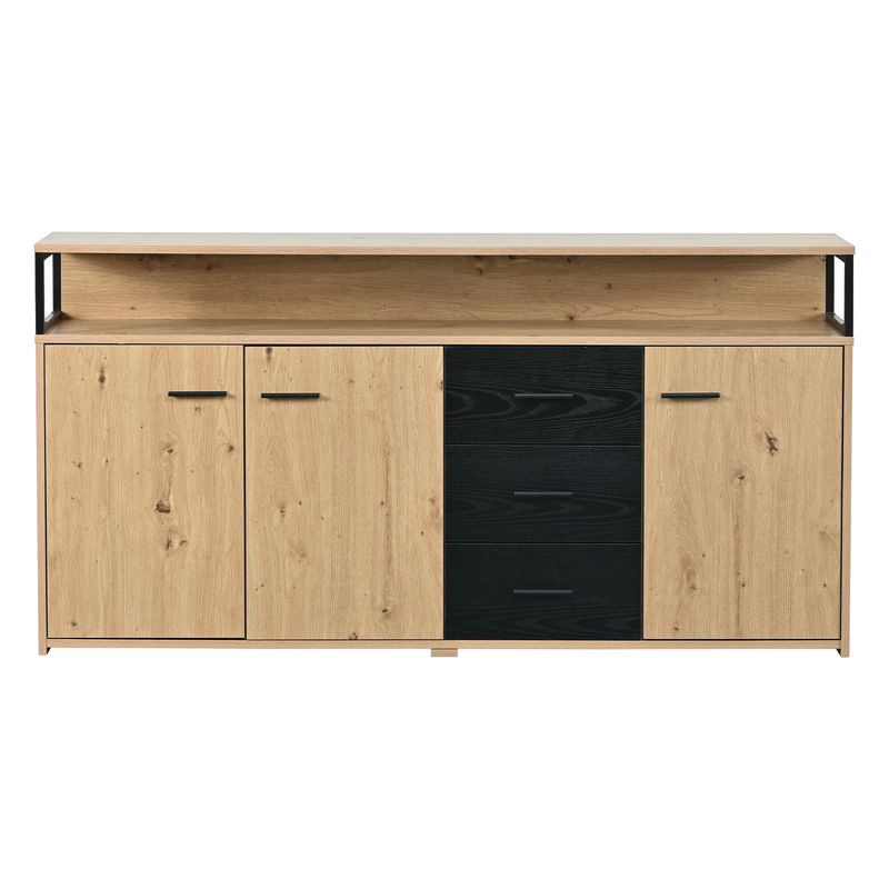 Buffet industriel trois portes et trois tiroirs, meuble de rangement multifonctionnel avec poignées en métal, armoire de cuisine, meuble de rangement pour chambre, salon et bureau, 150 x 35 x 75,9 cm_voghion.com