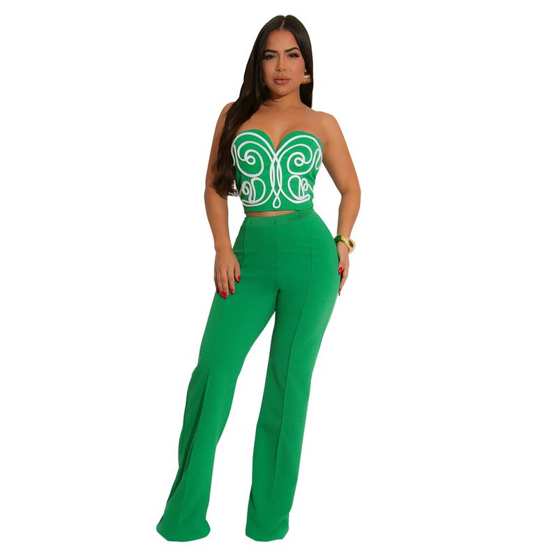 Ensemble haut court bustier et pantalon uni : une tenue deux pièces élégante pour femme_voghion.com