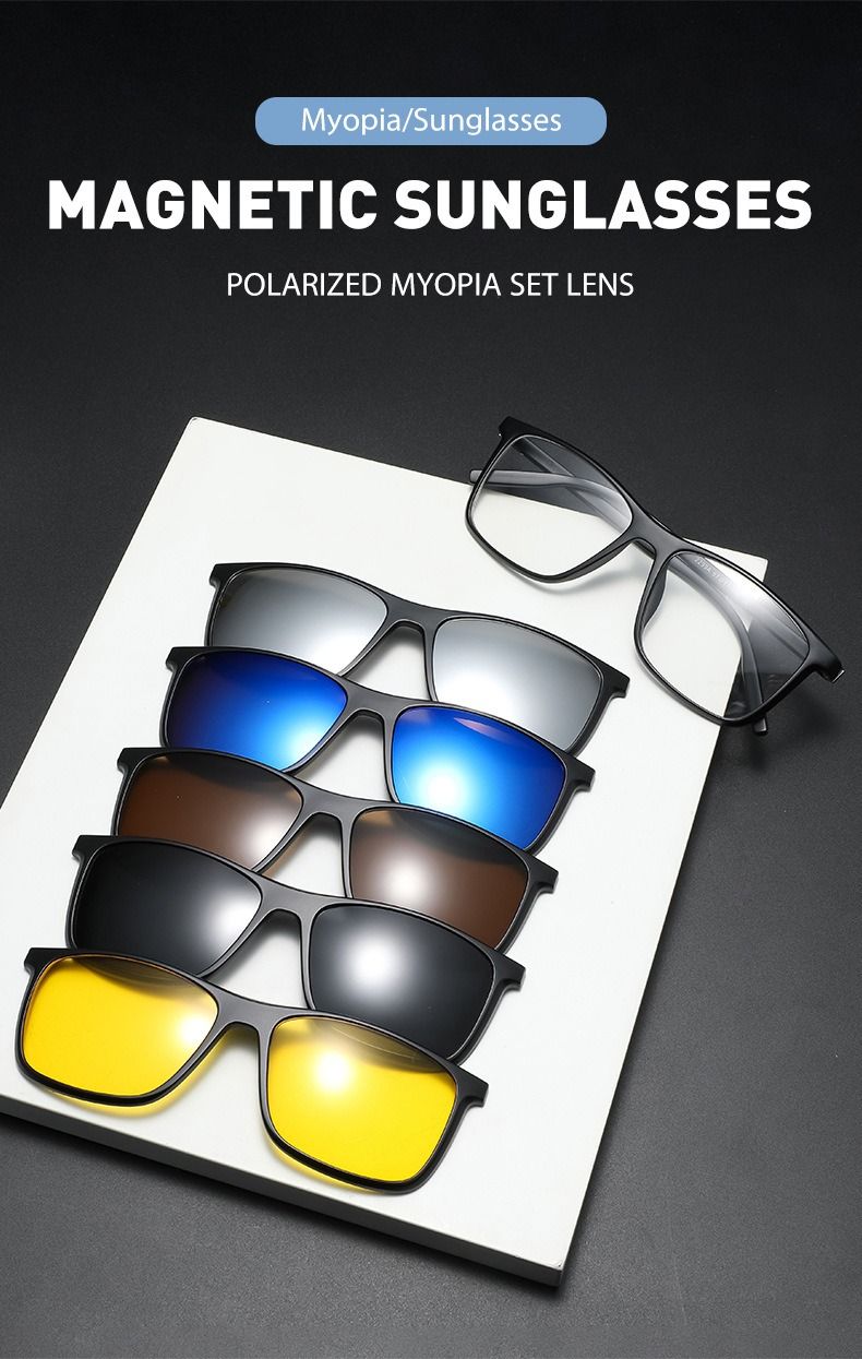 New Arrivals 6 In 1 Spectacle Frame Men Women With 5 PCS Clip On Polarized Sunglasses Magnetic Glasses Male Computer Optical 2299_voghion.com