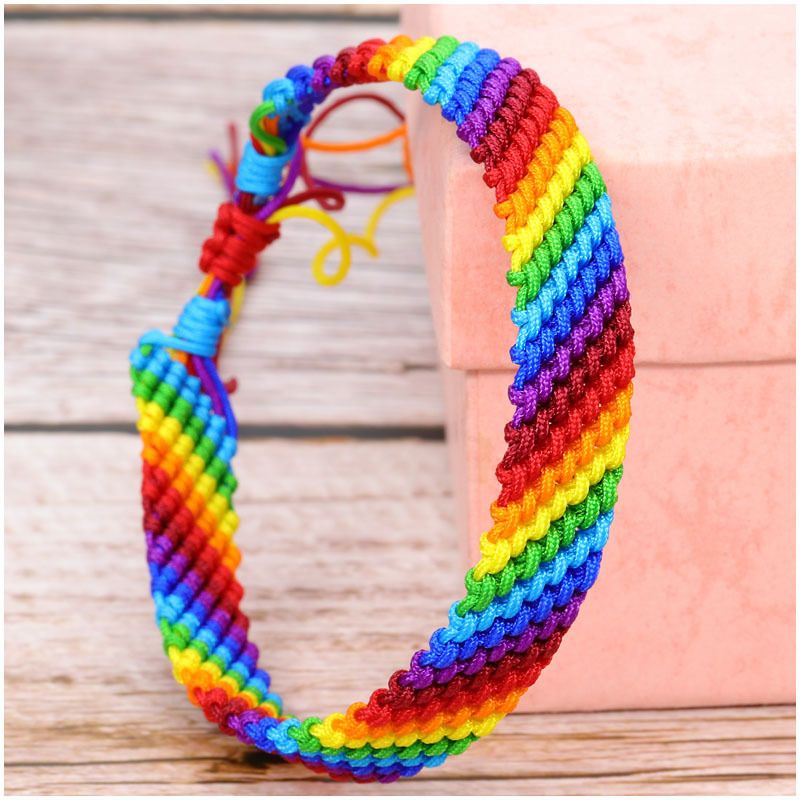 Trendy Polyesterfaden Herren Mädchen Bunte Seil Regenbogen Handgefertigt Gewebtes Armband_voghion.com