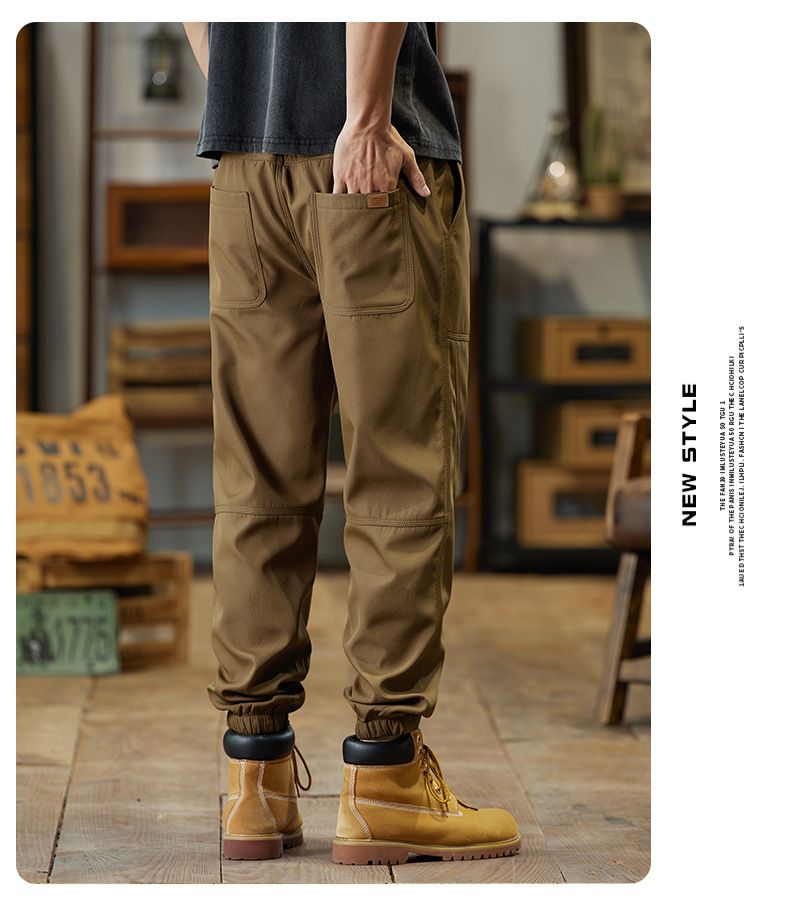 Lässige Cargohose für Herren – Locker sitzende Arbeitshose für den Alltag, mehrere Taschen, leichtes Polyester, Schwarz/Khaki/Dunkelgrau_voghion.com