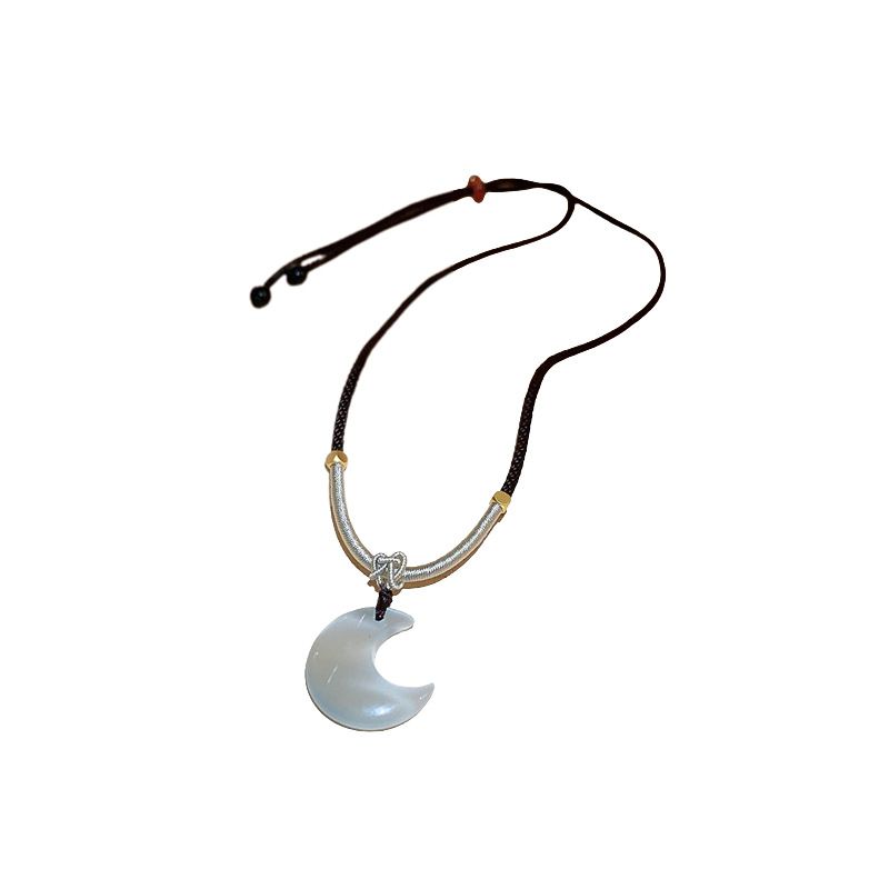China-Chic regolabile elegante lavorato a maglia nuovo design semplice cinese colletto con catena in osso occhio di gatto pietra luna collana ragazza_voghion.com