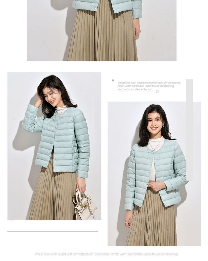 Ultra Lightweight Women's Short Down Jacket, Slim Fit Round Neck Thermal Inner Layer, Packable Puffer Coat For Winter, Plus Size Available_voghion.com