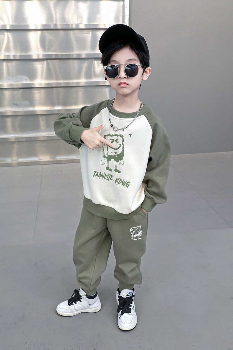 Cartoon Color Block 2023 Spring and Autumn New Children's Sports Sweater Two piece Set for Boys' Fashionable_voghion.com