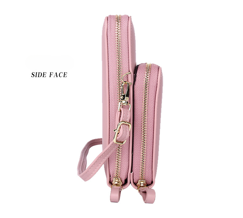 Korean version fashion multi-card vertical mobile phone bag mobile phone storage pu mobile phone bag female crossbody zipper double layer female_voghion.com