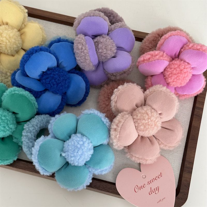 Autunno e inverno fiori di peluche non danneggiano i capelli elastico carino piccolo fiore fascia per capelli elastico alto coda di cavallo fascia per capelli copricapo_voghion.com
