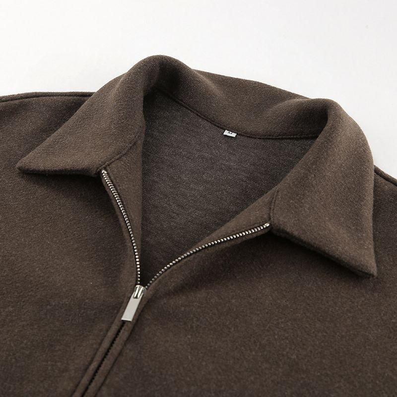 Damenbekleidung Langärmlige Tweedjacke mit Reißverschluss - Reversmantel mit entspannter Passform für Herbst und Winter, lässige, elegante Oberbekleidung_voghion.com