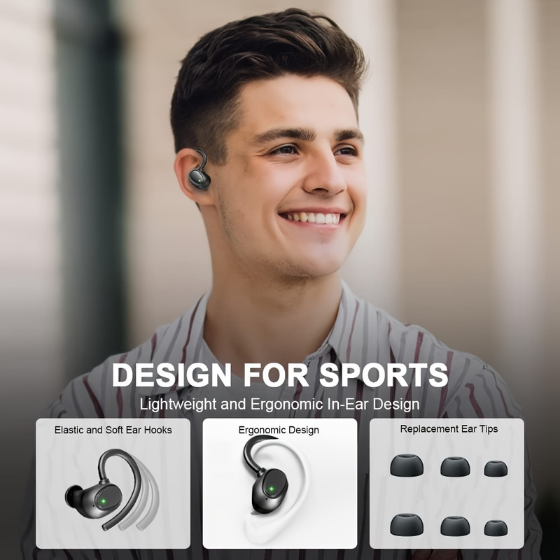 TWS Ørekroge-ørepropper, ægte trådløse stereohøretelefoner, vandtætte sportsheadset, støjreducerende hovedtelefoner med LED-opladeretui_voghion.com