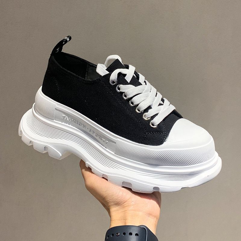 Scarpe da papà alte versatili e traspiranti, nuove, primavera 2025, in tela, bianche, con suola spessa, per donne, stabili e nuove_voghion.com