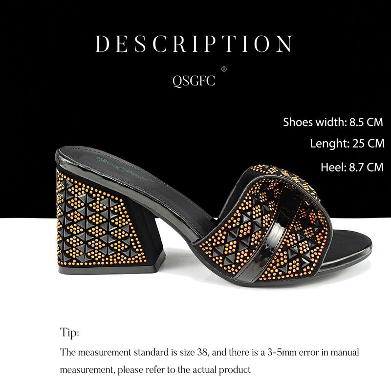 Set di scarpe e borse da donna Pantofole estive con tacco alto Decorazioni in strass color block Borsa cilindrica_voghion.com