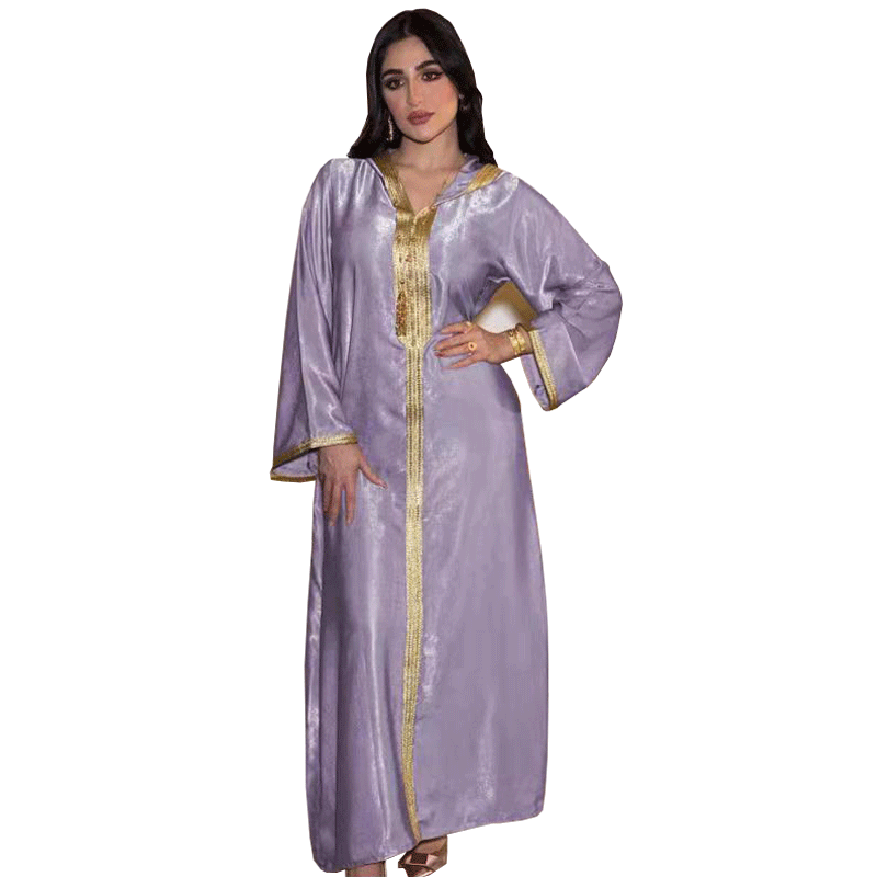 Abaya musulmano in camoscio con pizzo color champagne da donna Abaya maculato da donna_voghion.com