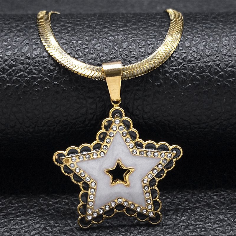 Collana con ciondolo a forma di stella di cristallo in smalto, in acciaio inossidabile, colore oro, con catena a serpente, per donne, gioielli alla moda coreana nzzz411s4_voghion.com
