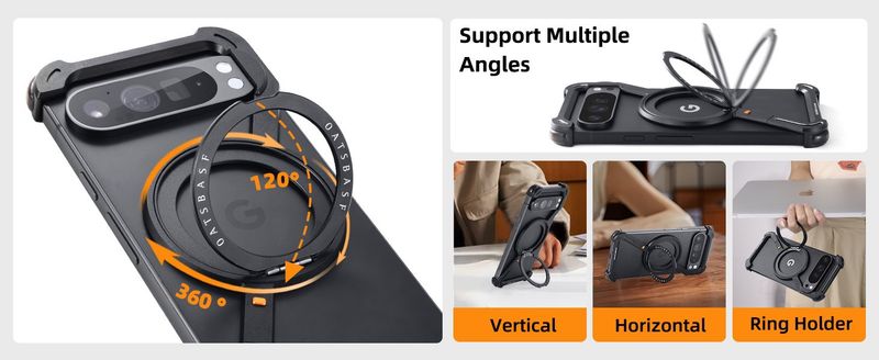 Applicable To Google Pixel 9/9Pro/9proXL Protective Case, Metal Hollow Magnetic Rotating Bracket Mobile Phone Case_voghion.com