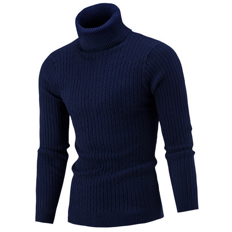 Automne et hiver pull à manches longues décontracté lin col haut hommes tricots bas haut_voghion.com