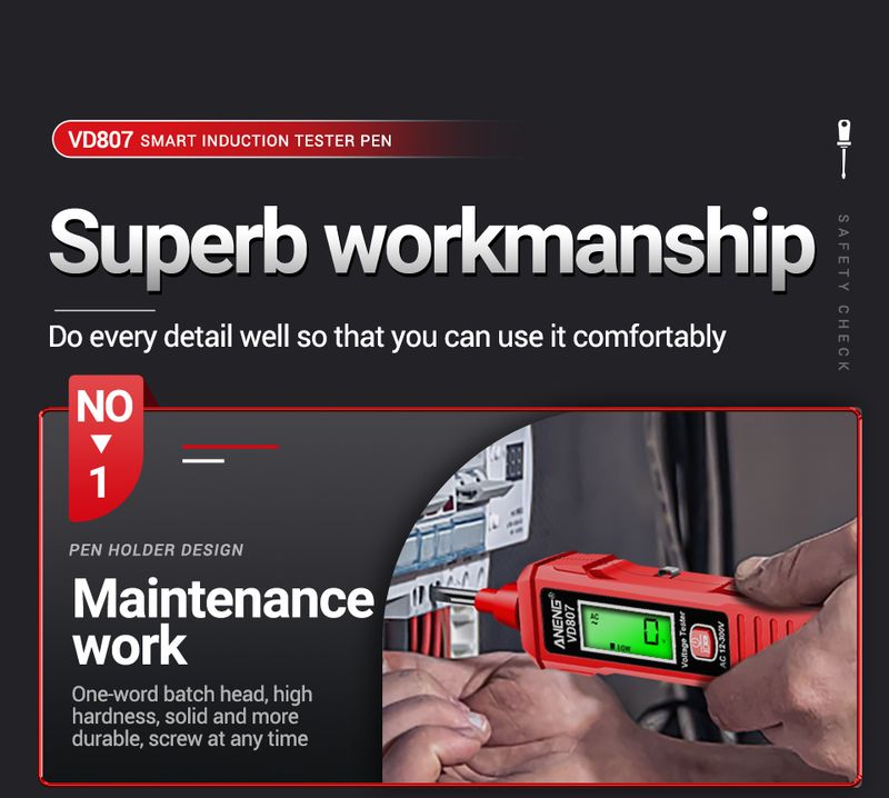 ANENG VD807 Smart Induction Tester Pen AC 12-300V Voltage Tester NCV Sensor Wire Detector 50/60Hz Professional Electrician Tool_voghion.com