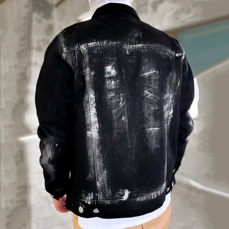 Herrenbekleidung Distressed Jeansjacke mit Strassverzierungen, Oversized Streetwear Mantel, Hip Hop Vintage Open Front Shirt für Freizeitkleidung_voghion.com
