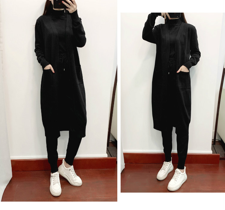 Fashionable Temperament Suit For Women; Casual Knitted Cardigan Vest And Trousers Three-piece Set._voghion.com