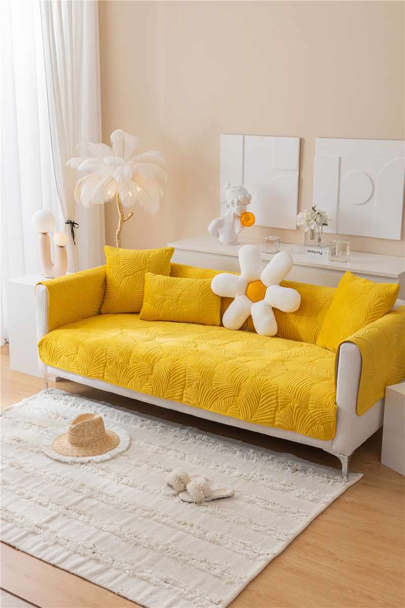 Autumn and winter style ultra soft solid color plush banana leaf sofa cushion modern simple double sofa cushion cloth factory direct sales_voghion.com