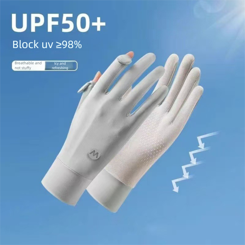 Gants de soleil en soie glacée pour femmes, fins, respirants, antidérapants, protection UV, pour le cyclisme, la conduite de vélos électriques et autres activités de plein air. Deux doigts._voghion.com
