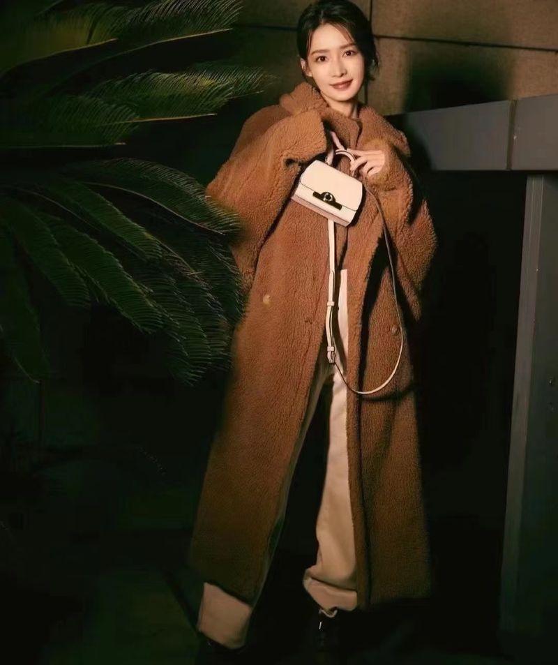 Women’s Teddy Bear Coat – Long Plush Faux Shearling Jacket With Notched Lapel (Pink, Camel, Gray, White, Blue, Beige)_voghion.com