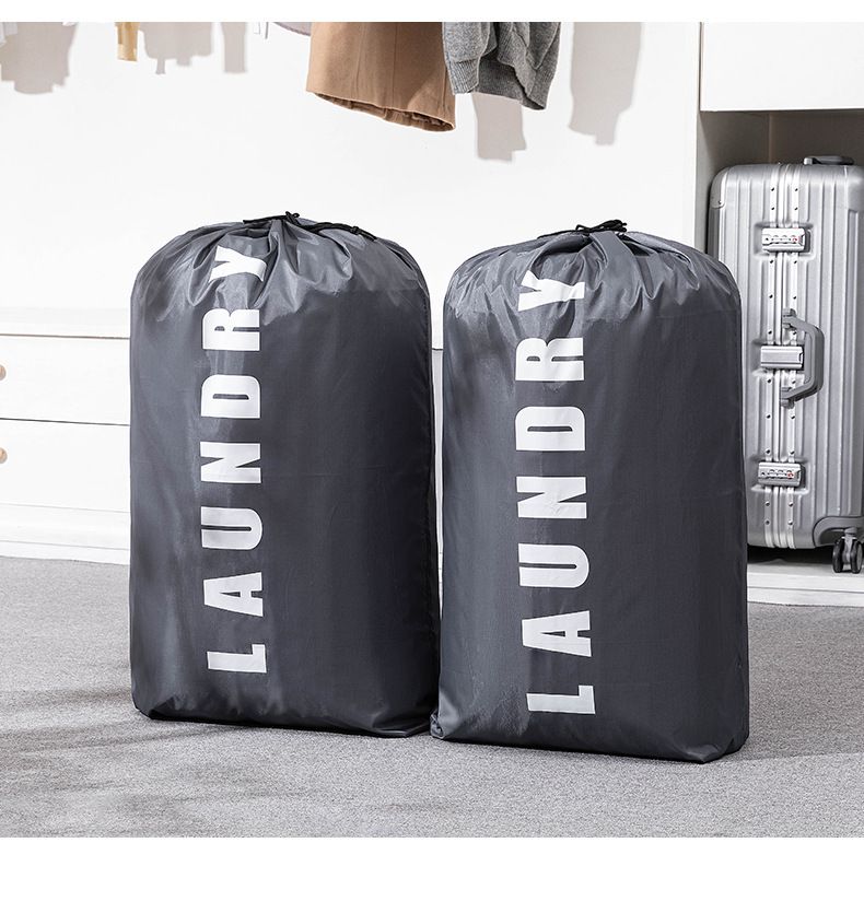 Large Drawstring Laundry Bag – Durable Polyester Travel & Dorm Storage For Dirty Clothes (Grey/Blue, 1-Pack)_voghion.com