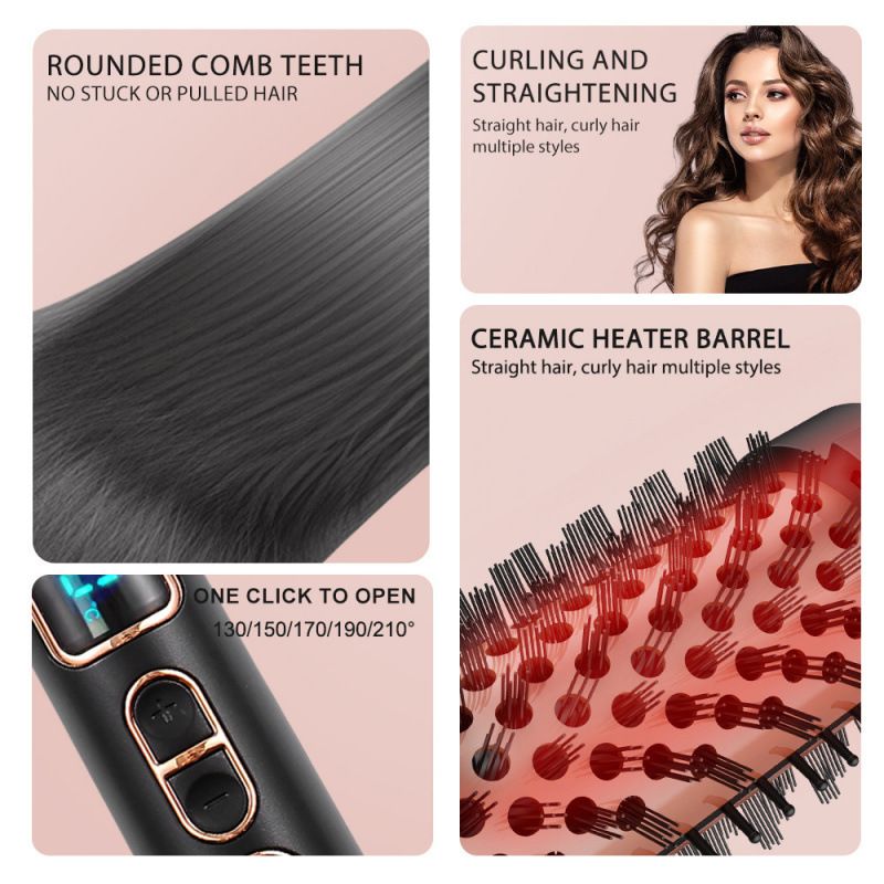 Adjustable Temperature Ceramic Heating Negative Ion Comb And Curl 2-in-1 Electric Curling Iron_voghion.com