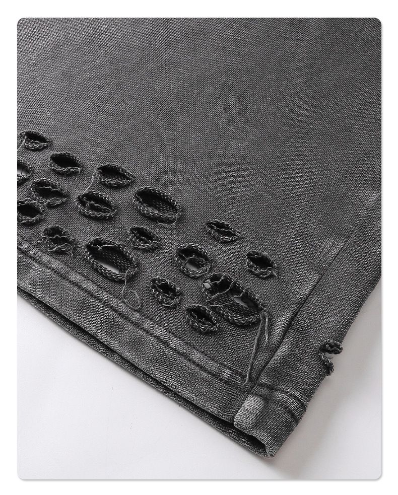 Men's Distressed Straight Leg Pants - High Street Fashion Vintage Washed Cotton Trousers With Ripped Details (S-XXL, Black/Gray)_voghion.com