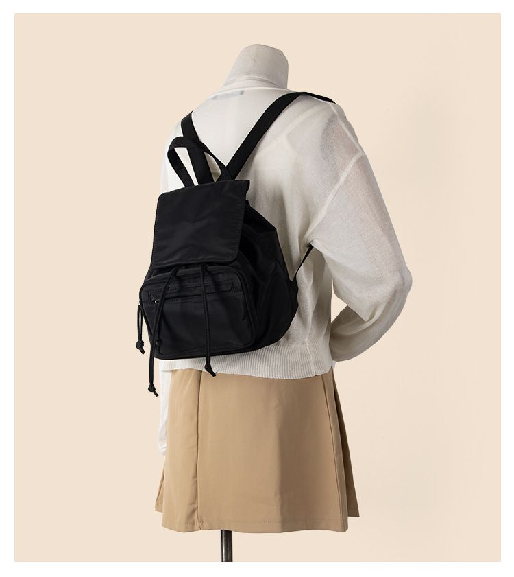 Nylon backpack for girls, large capacity college style multi pocket drawstring backpack, women's high-end feel_voghion.com