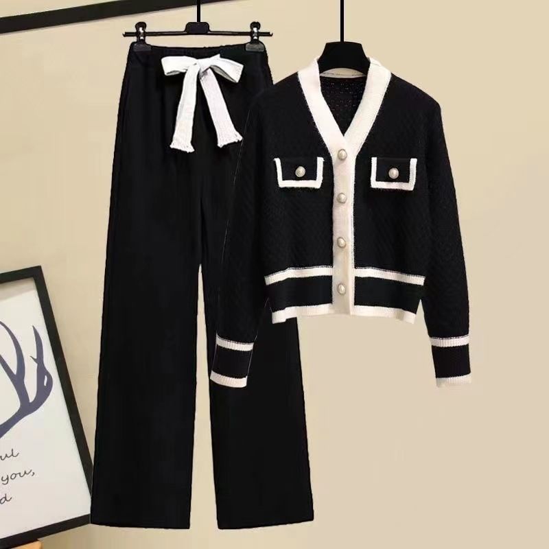 Dameklær Høst- og vinterdresser for kvinner Ny stil dameklær Genser Høy midje Bukser med brede ben Todelt dress_voghion.com