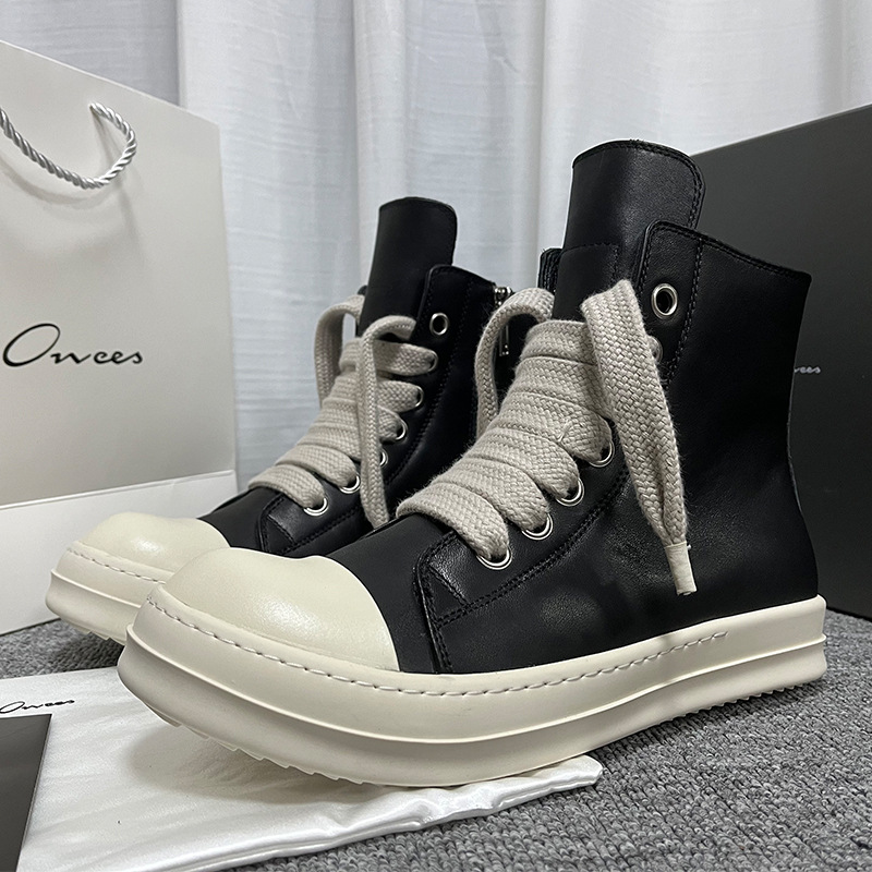 Zapatos casuales de cuero genuino de caña alta para hombre, botines con cremallera y punta redonda, con cordones, estilo pareja, talla grande, novedad de verano de 2025_voghion.com
