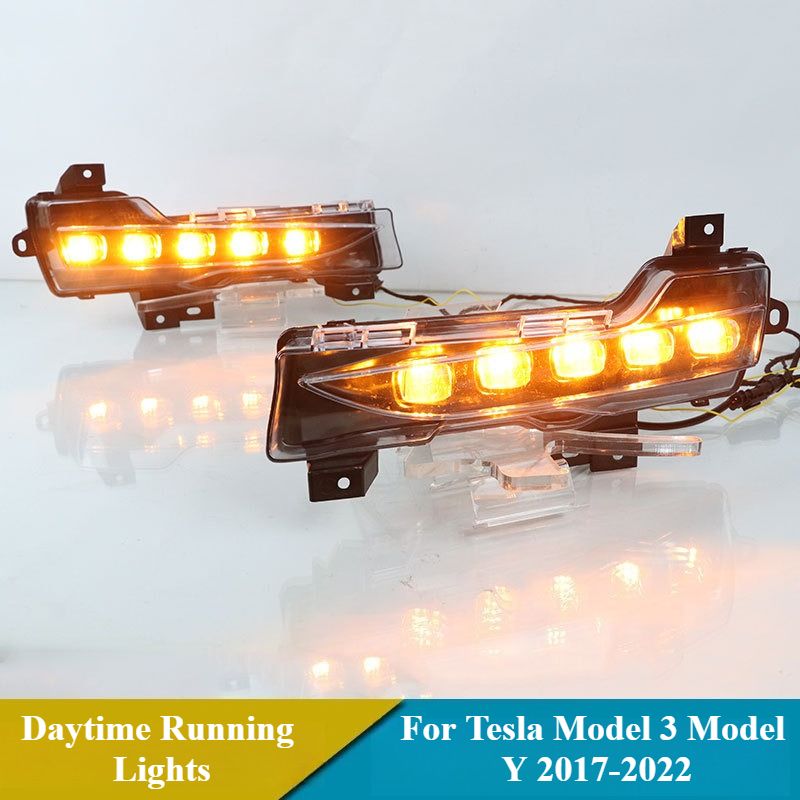 1 paire de feux de jour DRL pour Tesla Model 3 Model Y 2017 2018 2019 2020 2021 2022, feux de jour à LED, feux antibrouillard, clignotants_voghion.com
