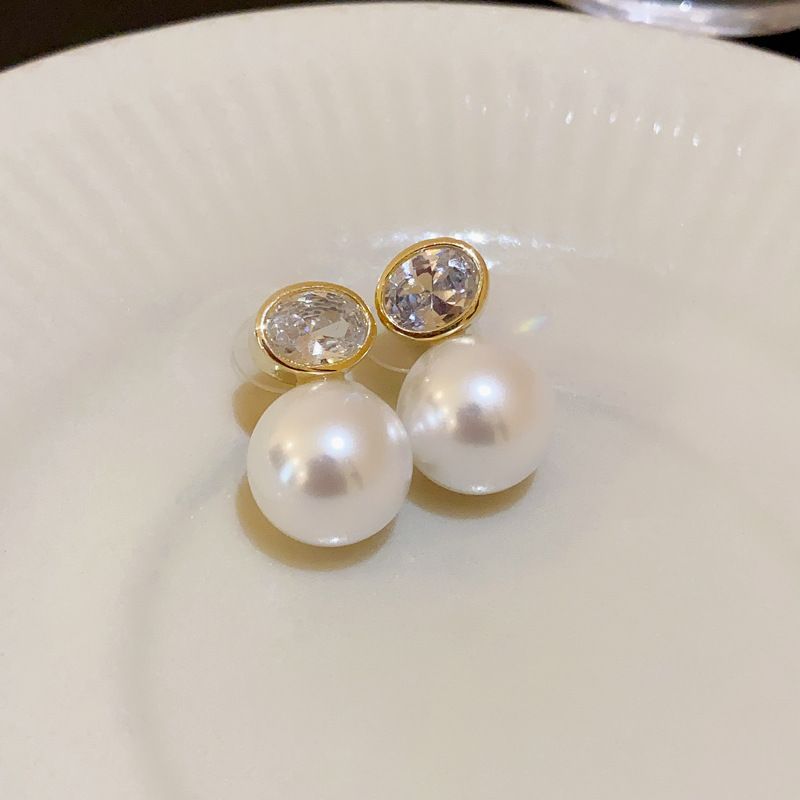 Silver needle pleated flower pearl heart French geometric earrings, niche commuting new and earrings_voghion.com