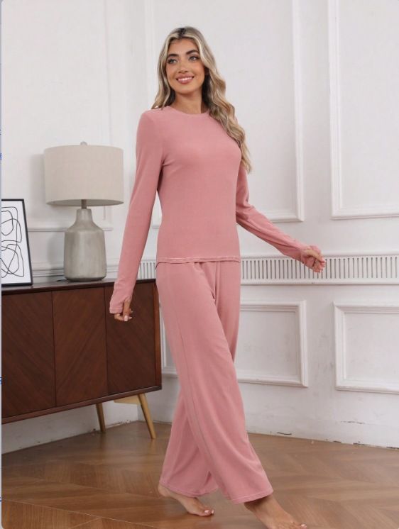 2025 Lente Zwarte Melk Zijden Ronde Hals Dames Homewear Zachte Comfortabele Rekbare Pyjama Tweedelig Set_voghion.com