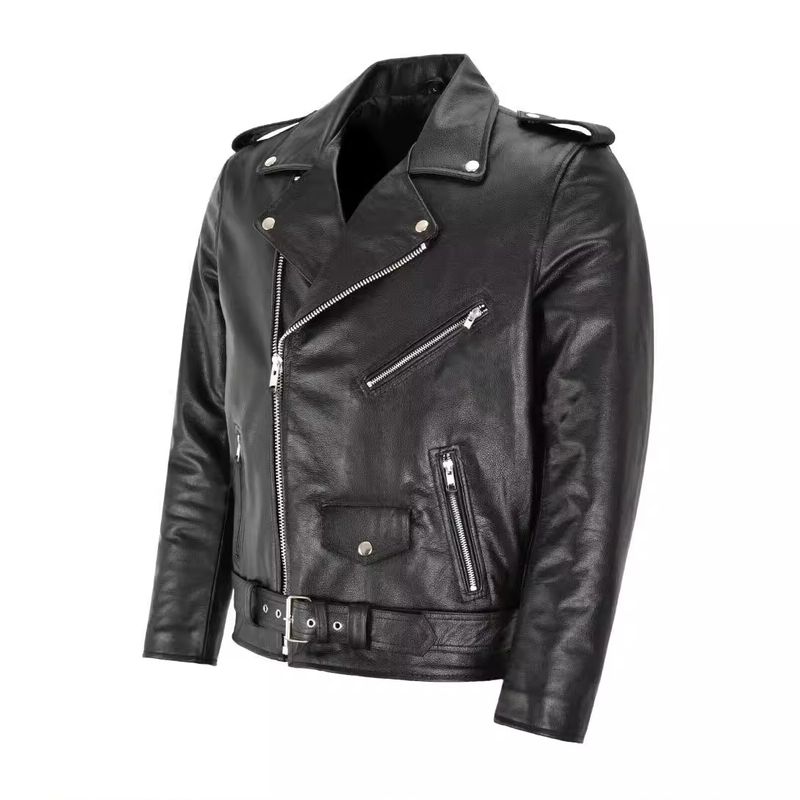 Giacca casual da uomo slim fit in pelle PU tinta unita con cerniera diagonale, cintura regolabile, antivento, per l'uso quotidiano_voghion.com