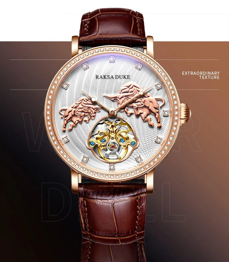 3D Cow Pattern es For Men Luxury Classic Automatic Mechanical Clock Tourbillon Sport Waterproof Wrist_voghion.com